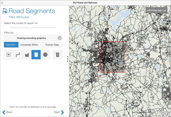 Route selection by a drawing a rectangle Route selection by a drawing a rectangle