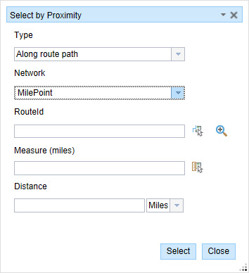 Select by Proximity: Along route path Select by Proximity: Along route path